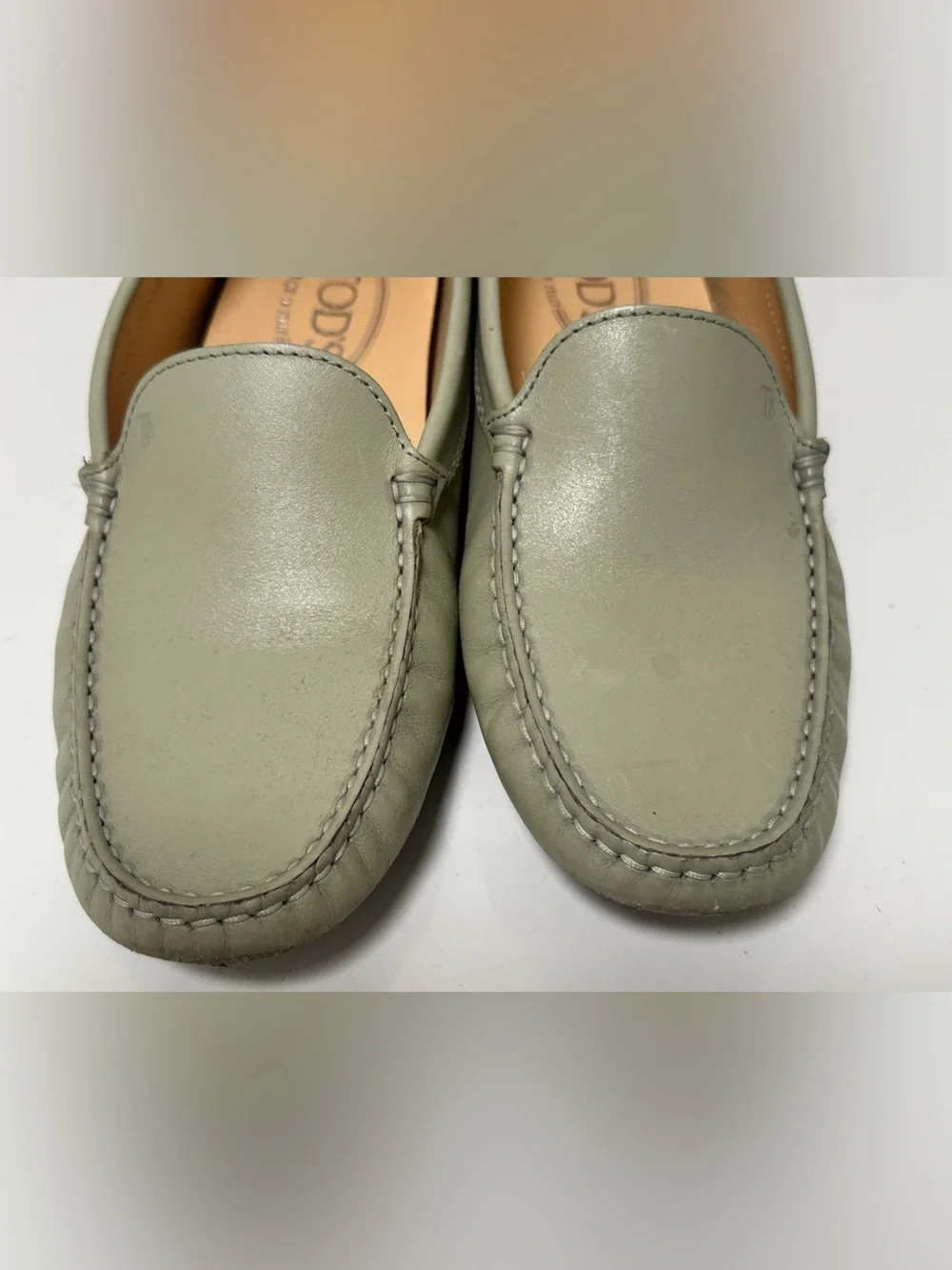Tod's Sage Green Leather Driving Loafers